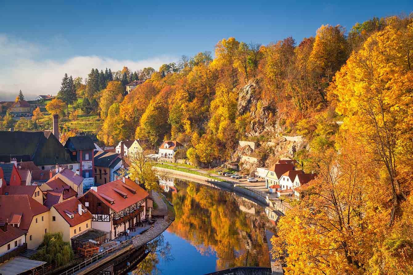 Historic town of Cesky Krumlov in fall, Bohemia, Czech Republic