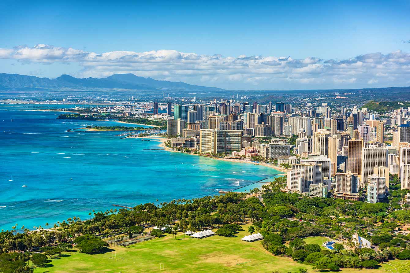 Honolulu city view from Diamond Head lookout, Hawaii