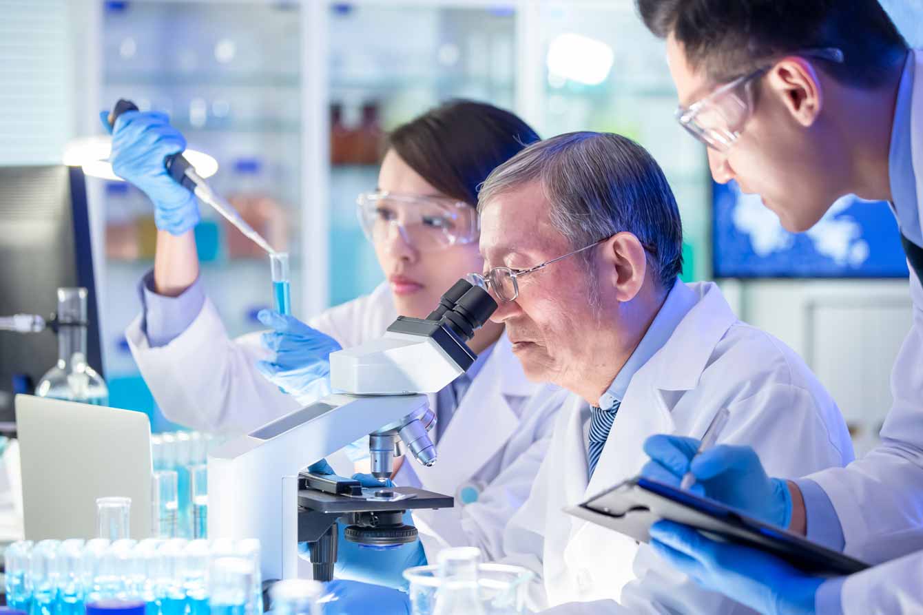 Scientists work in a lab