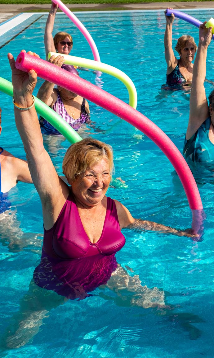 senior aqua gym class in action