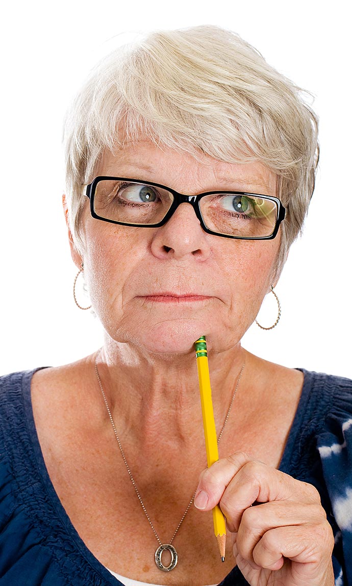 female senior thinking hard