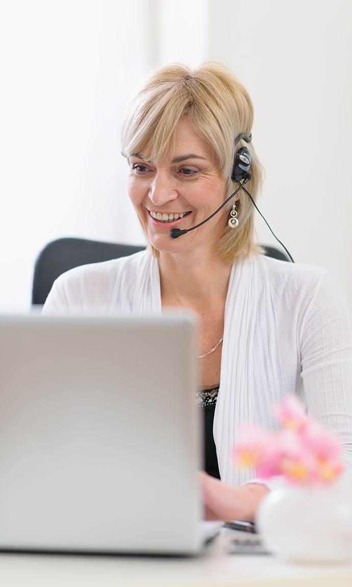 senior working with headset